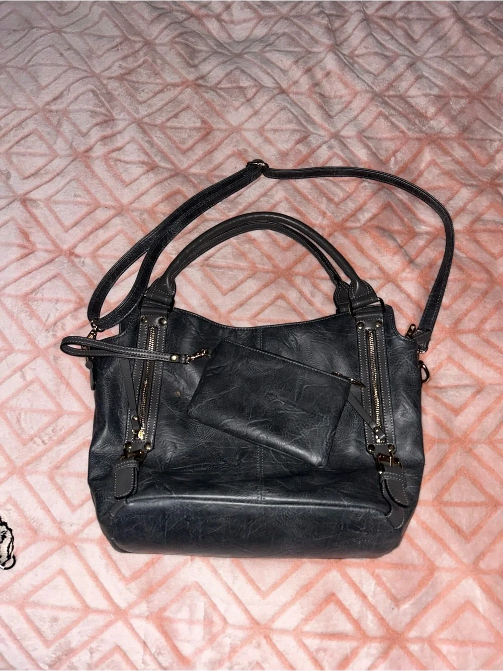 Black Women's Tote Handbag with Removable Pouch